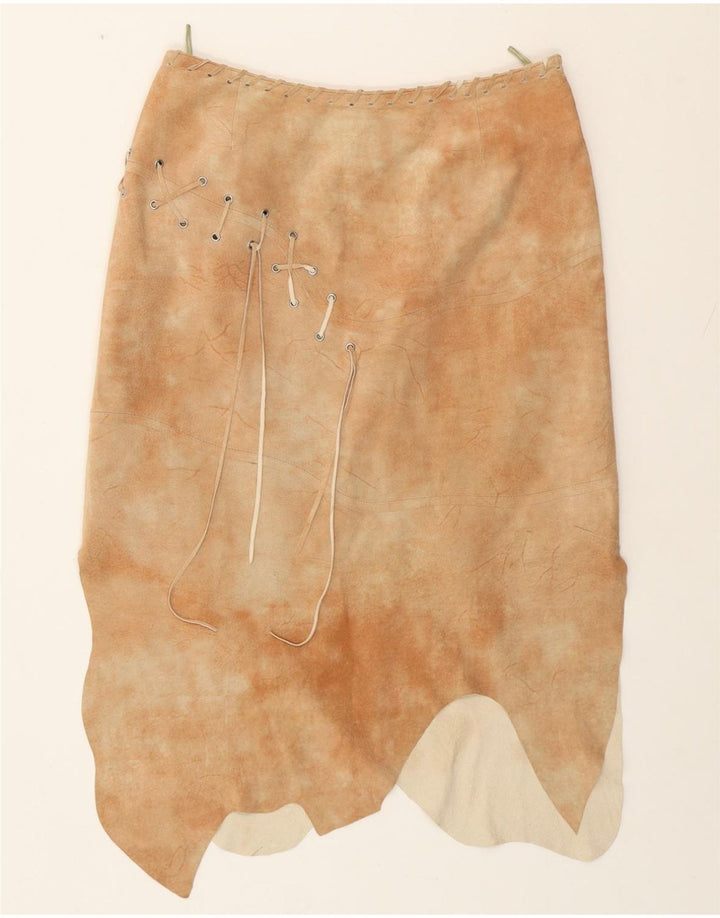 HELLINE Jupe asymétrique femme UK 14 Large W30 Beige Tie Dye Cuir