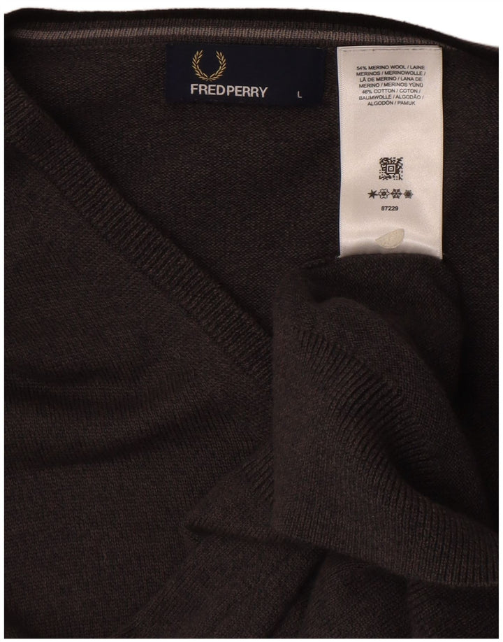 Fred Perry Pull col V pour homme en laine mérinos Gris Taille L
