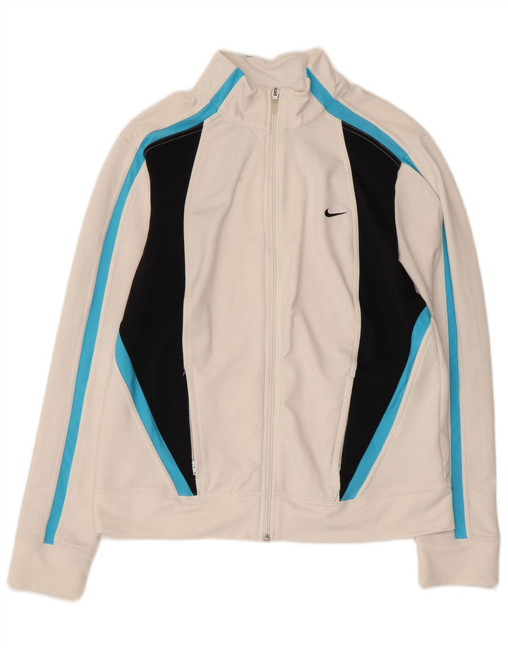 NIKE Veste de survêtement Fit Dry pour femme US 12/14 Large Blanc Colorblock