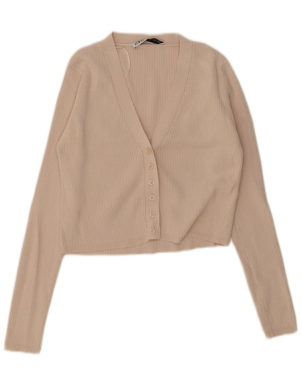 Zara Womens Crop Cardigan Top UK 12 Viscose Beige Moyen