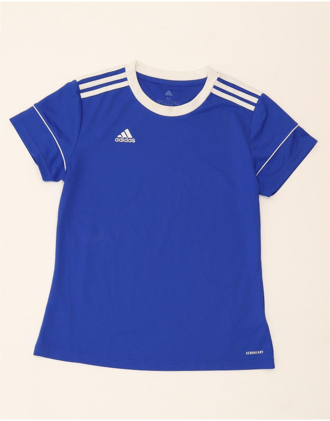 ADIDAS Femmes Aeroready T-Shirt Top UK 12/14 Bleu Moyen Polyester