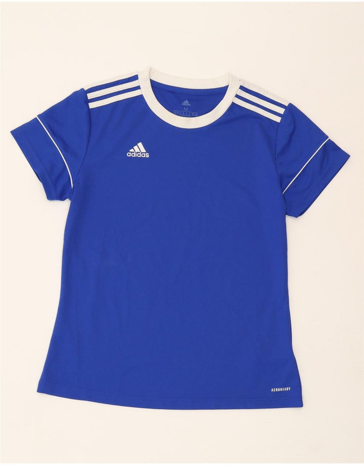 ADIDAS Femmes Aeroready T-Shirt Top UK 12/14 Bleu Moyen Polyester