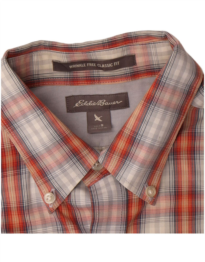 Eddie Bauer Chemise classique à manches courtes pour homme en coton à petits carreaux orange