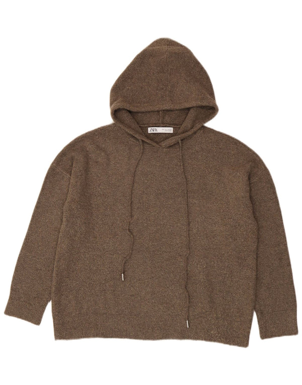 Zara Pull surdimensionné à capuche pour femme UK 10 Petit Marron Polyester