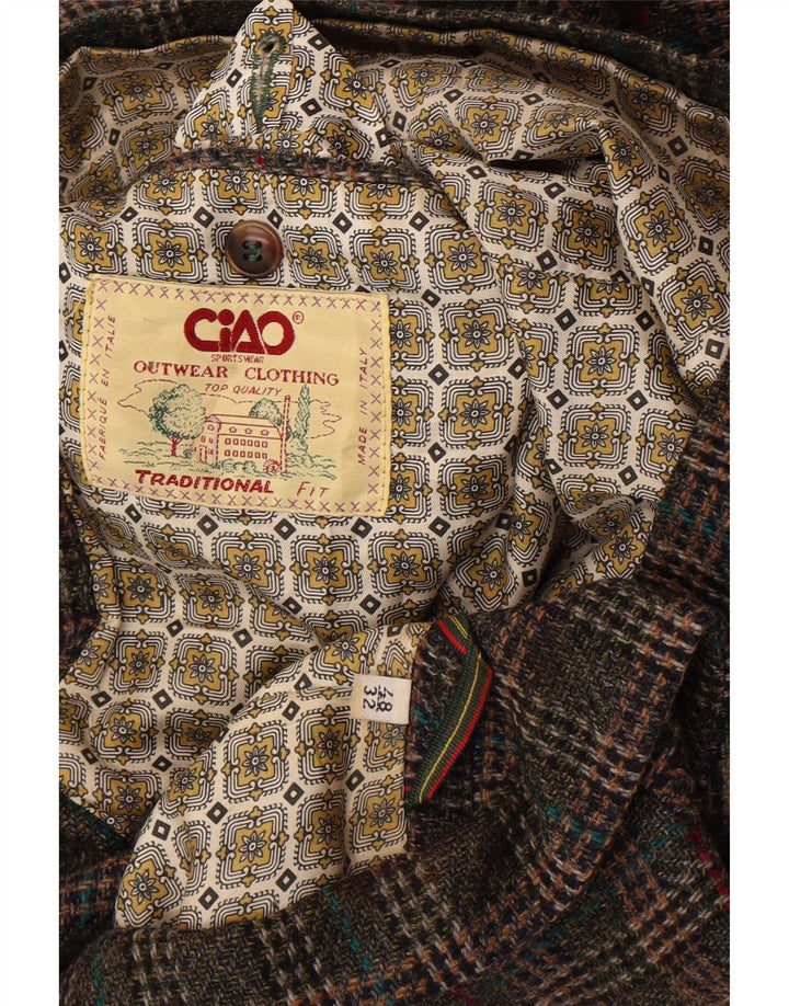 Cido Veste blazer à 2 boutons pour homme, coupe traditionnelle, IT 48, kaki moyen à carreaux
