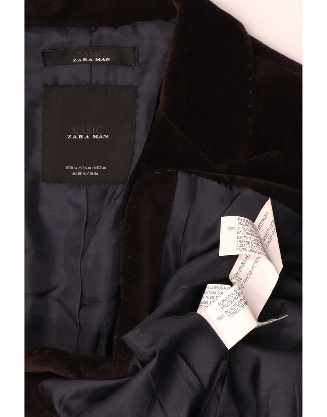 Zara Veste blazer en velours à 2 boutons pour homme EU 50 Marron moyen Polyester