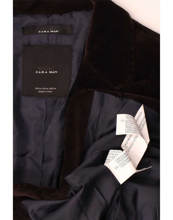 Zara Veste blazer en velours à 2 boutons pour homme EU 50 Marron moyen Polyester
