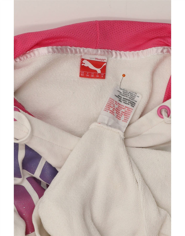 PUMA Pull à capuche graphique pour femme UK 8 Small Blanc Coton