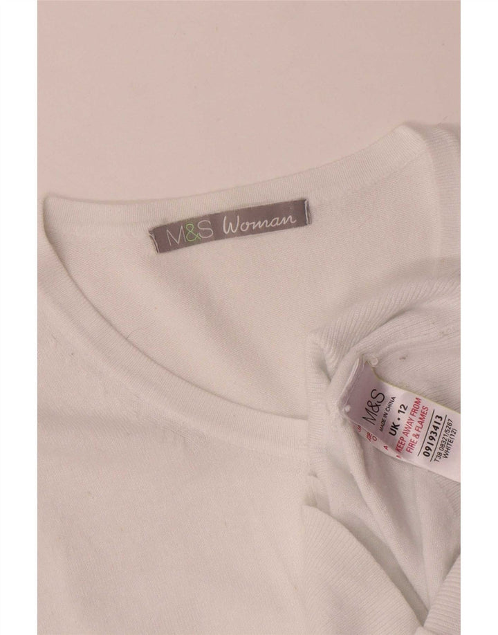 Marks & Spencer Pull Cardigan pour Femme UK 12 Viscose Blanche Moyenne
