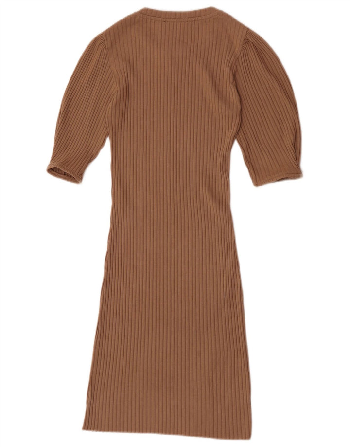 Robe moulante femme Zara UK 8 petit polyester beige