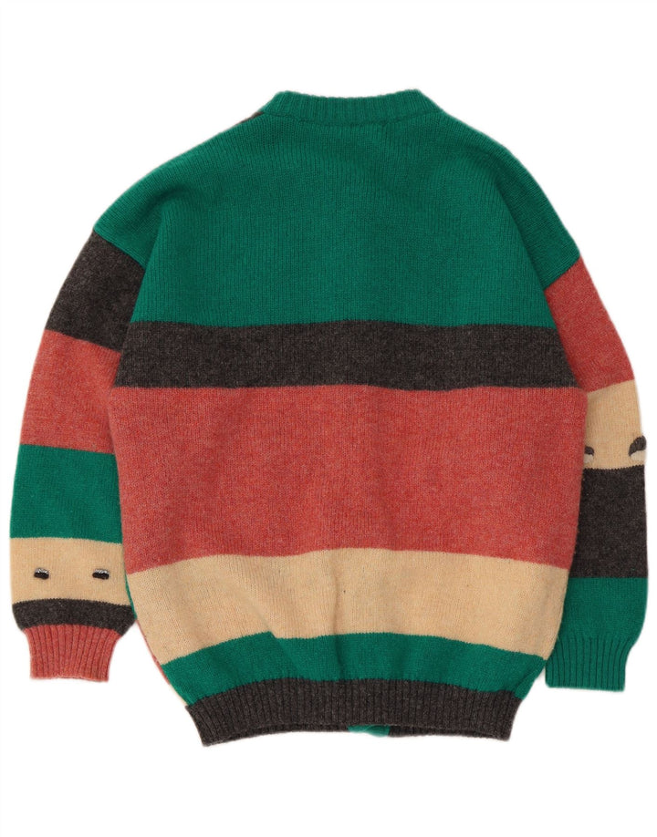 vintage Womens Cardigan Sweater UK 10 Petit Colorblock multicolore