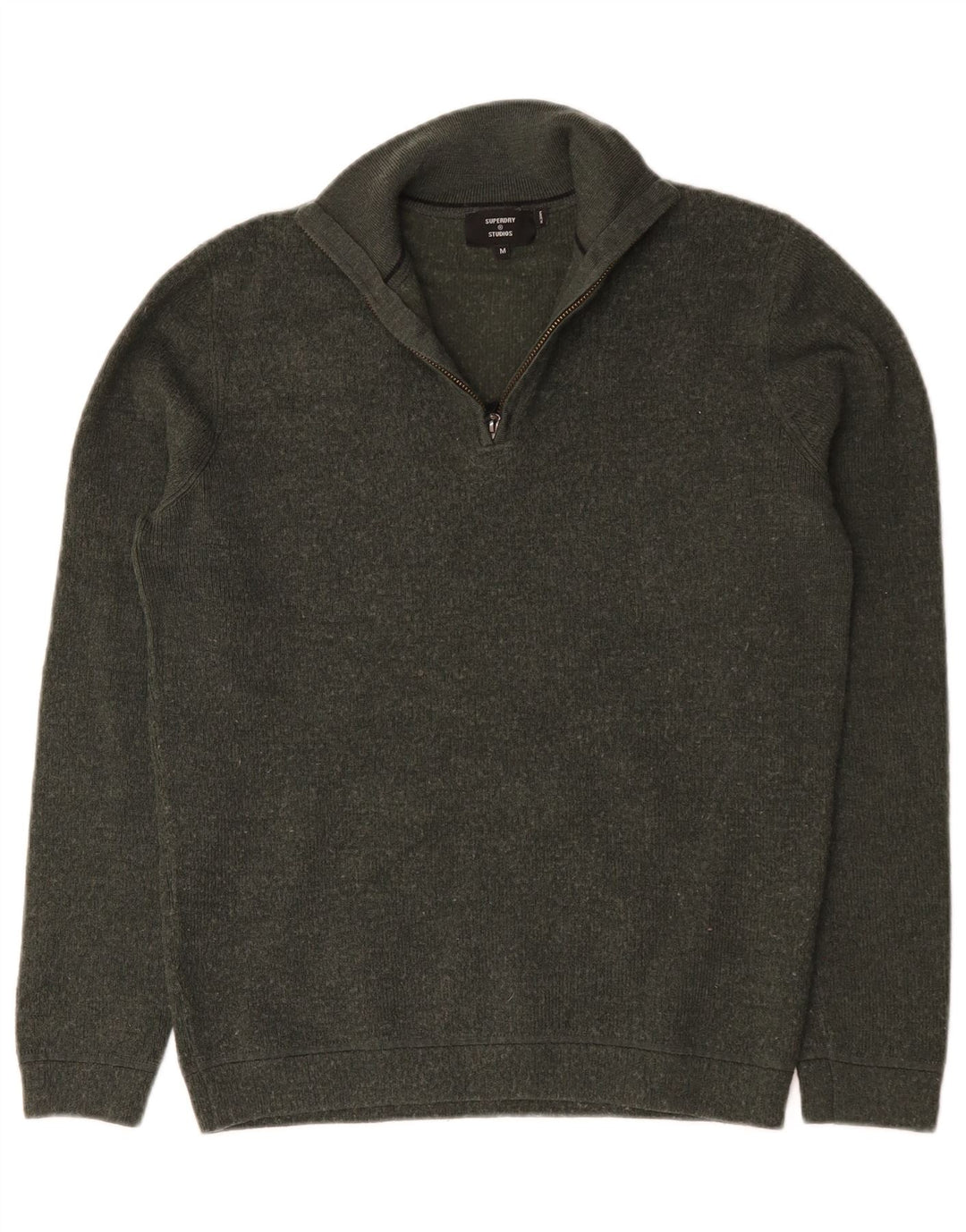 Superdry Pull à col zippé en laine mérinos kaki moyen pour homme