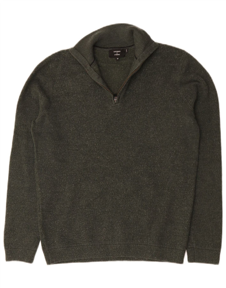 Superdry Pull à col zippé en laine mérinos kaki moyen pour homme
