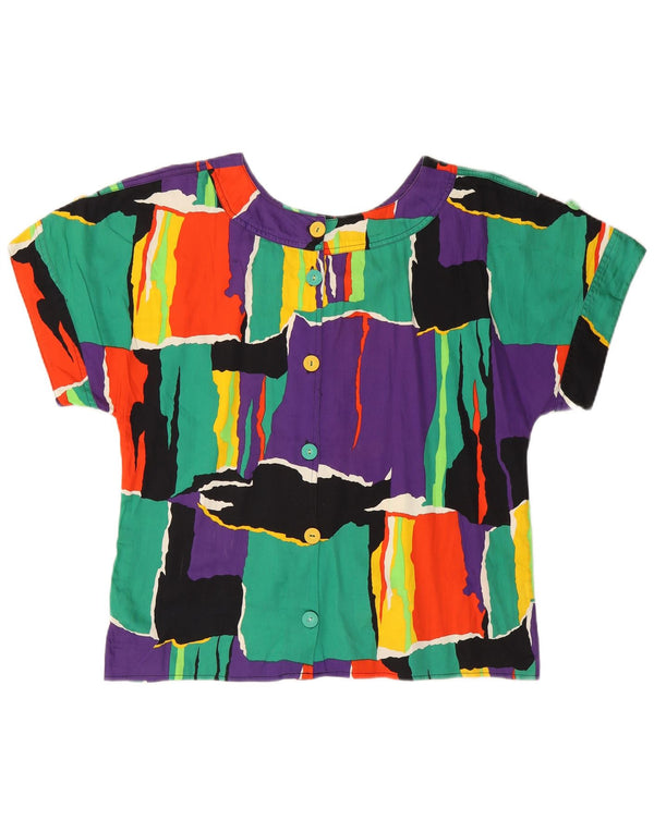 vintage Femme Chemise Blouse UK 16 Grand Colorblock Multicolore