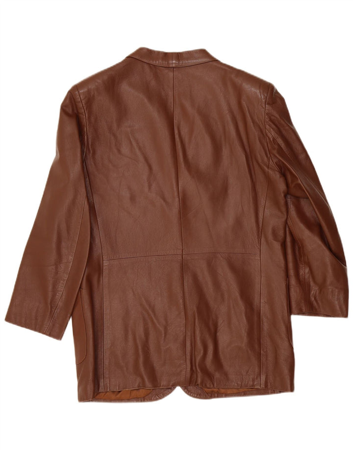 Vintage Homme 2 Boutons Veste Blazer En Cuir IT 50 Grand Cuir Marron
