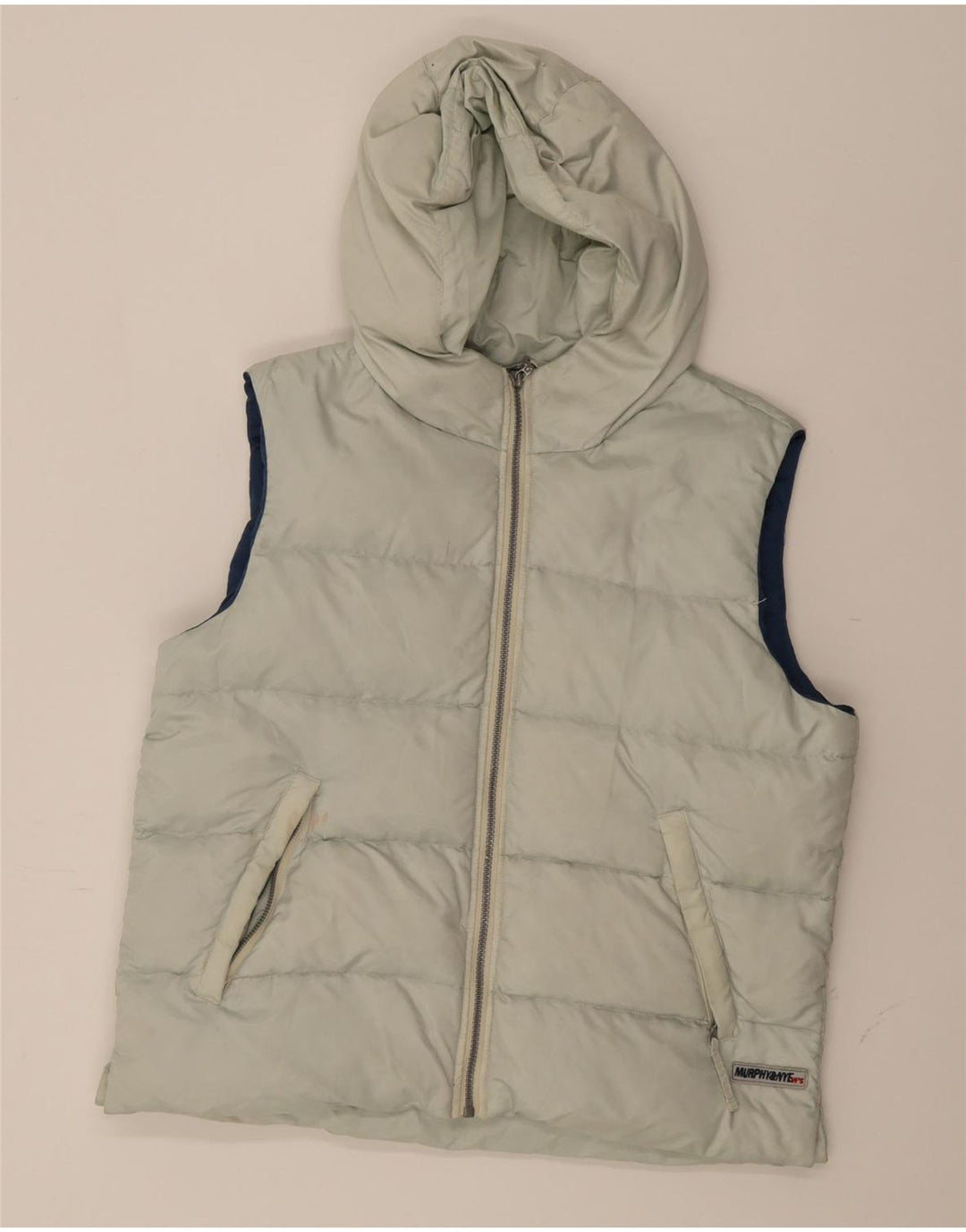 MURPHY & NYE Mens Hooded Padded Gilet UK 38 Medium Green Polyamide Vintage Murphy & Nye and Second-Hand Murphy & Nye from Messina Hembry 