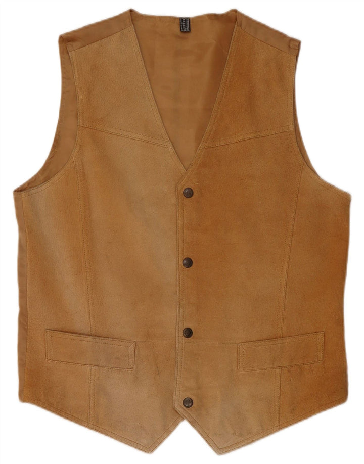 VINTAGE Gilet en Daim Homme IT 44 XS Cuir Marron