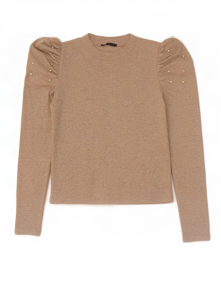 Zara Chemisier à manches longues pour femme UK 12 Beige moyen