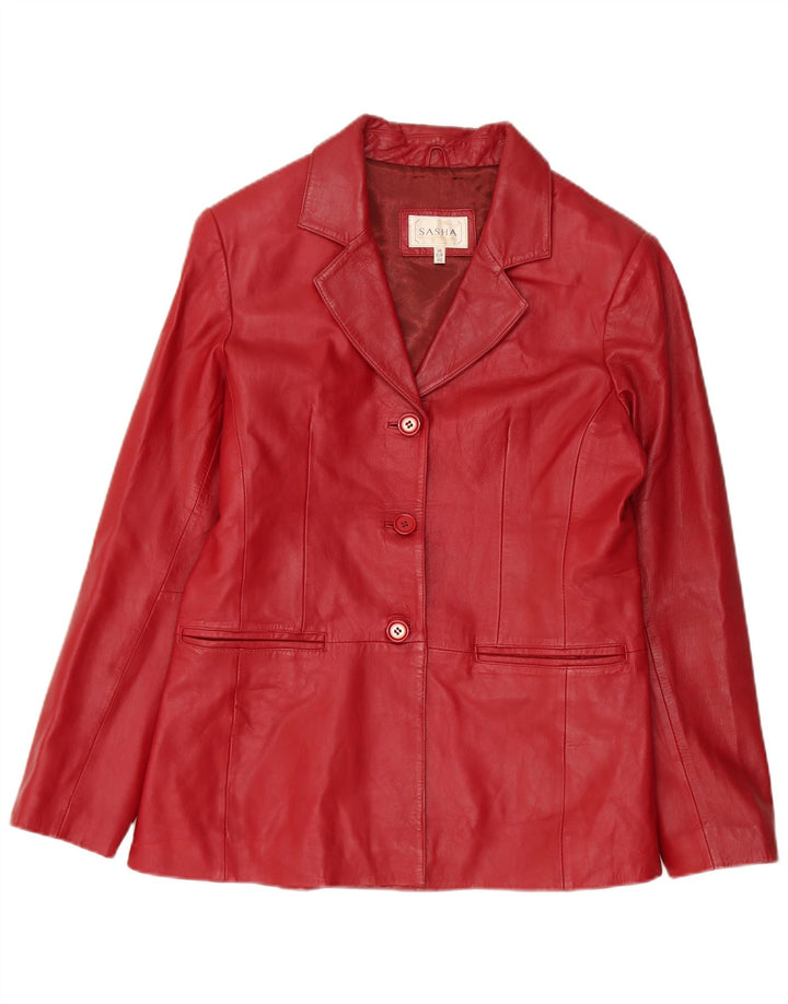 SASHA Womens 3 Button Leather Blazer Jacket UK 14 Medium Red Leather
