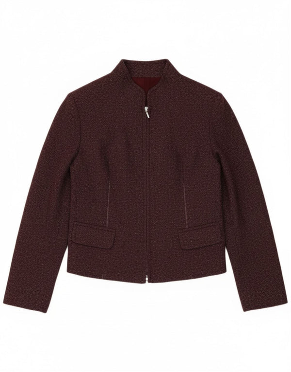 vintage Womens Crop Full Zip Blazer Jacket UK 8 Petit Bourgogne Moucheté