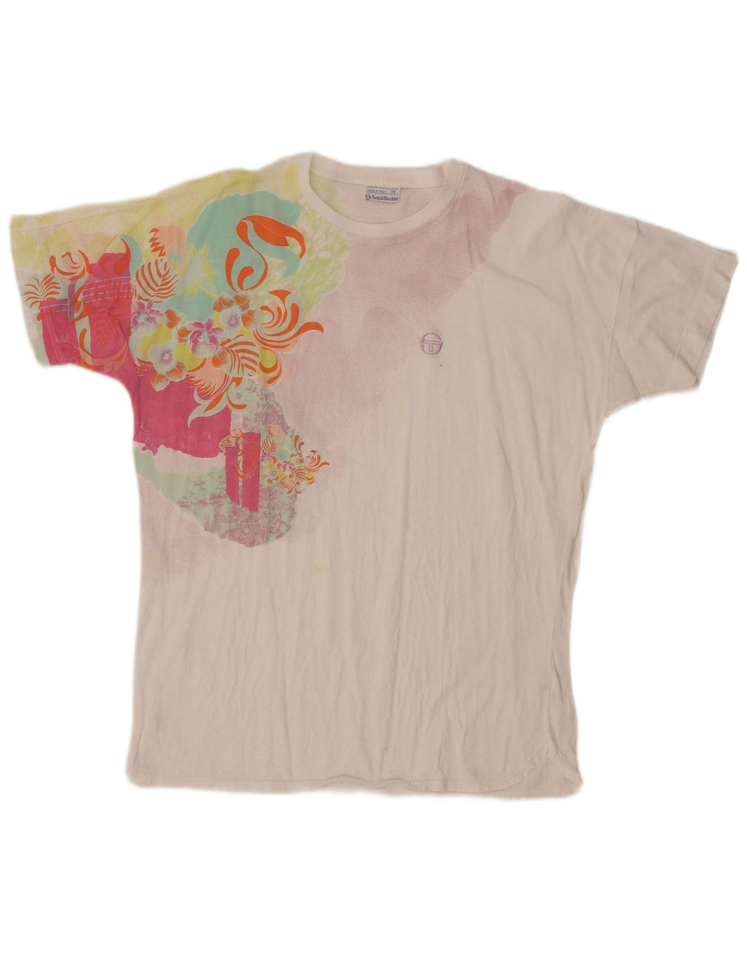 SERGIO TACCHINI T-Shirt Graphique Femme Top US 12 Grand Coton Floral Blanc