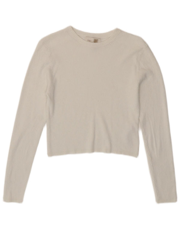 Marks & Spencer Haut court à manches longues pour femme UK 44 Viscose blanc moyen