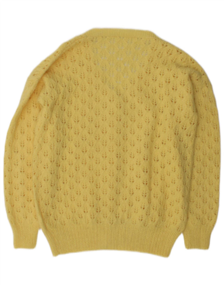 vintage Femme Cardigan Pull UK 12 Jaune Moyen