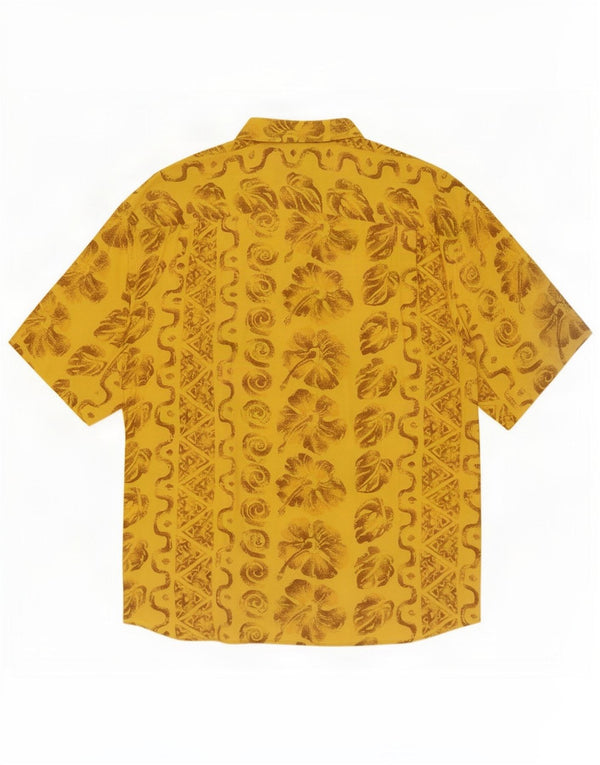 vintage Chemise à manches courtes pour hommes XL Viscose florale jaune