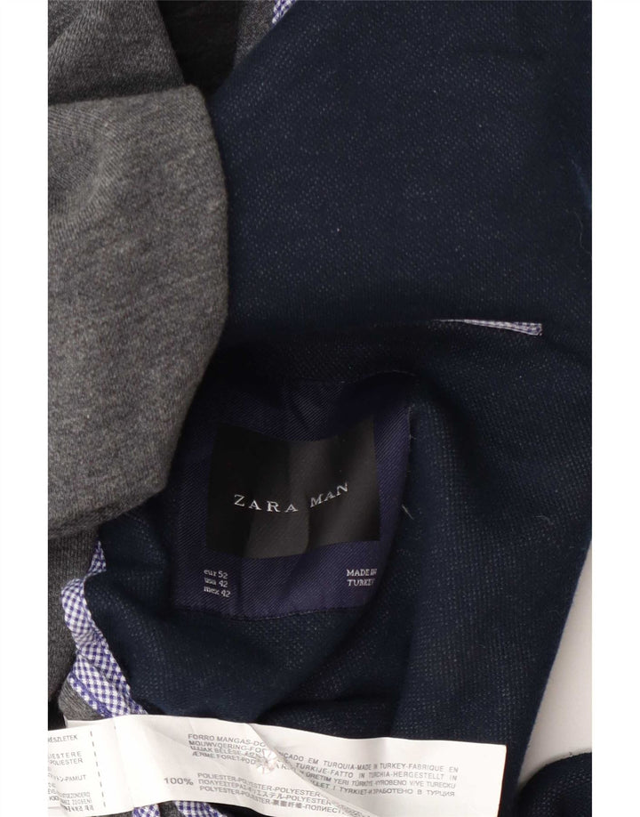 Zara Veste Blazer 2 Boutons Homme EU 52 Large Bleu Marine Polyester