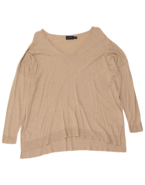 Polo Ralph Lauren Pull surdimensionné à col en V pour femme UK 10 Petit Beige