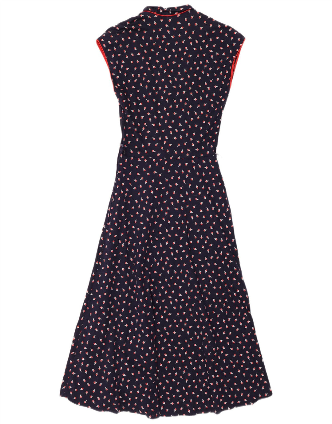 VINTAGE Robe Maxi sans Manches Femme IT 38 XS Bleu Marine Coton Floral