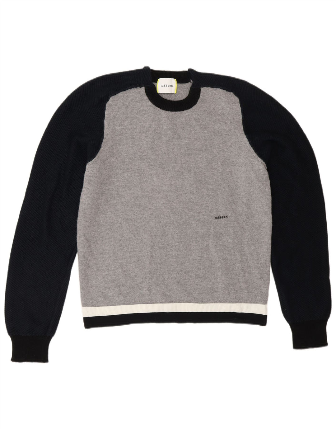 Iceberg Pull à col rond pour femme UK 12 Gris moyen Laine colour block