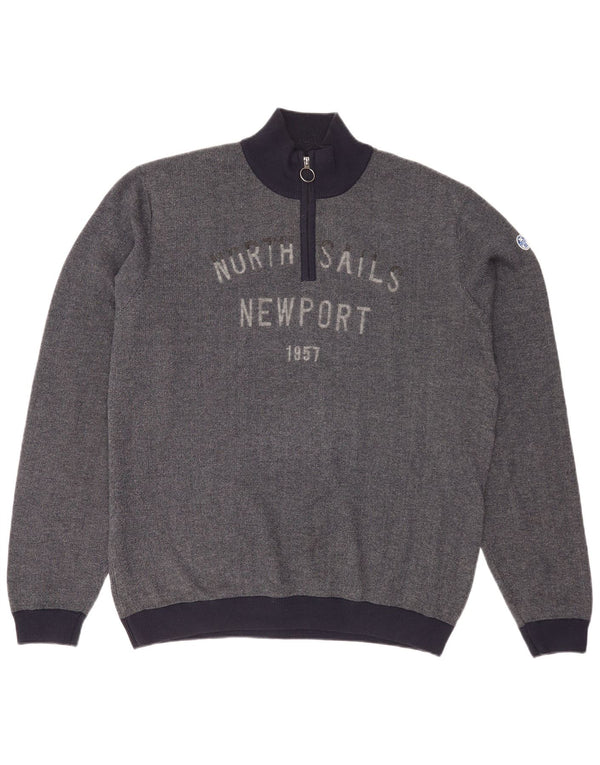 North Sails Pull graphique à col zippé pour homme XL en coton bleu marine
