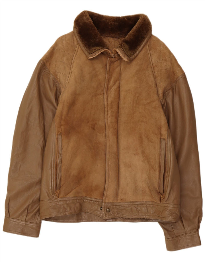 Veste Shearling Homme Vintage IT 52 XL Cuir Marron