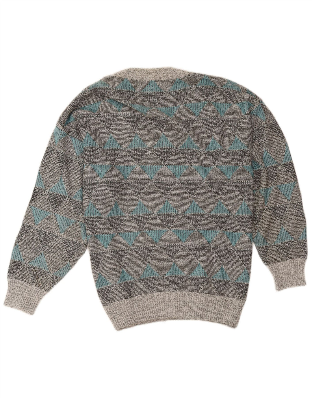 vintage Mens V-Col Jumper Pull Moyen Gris Géométrique Coton