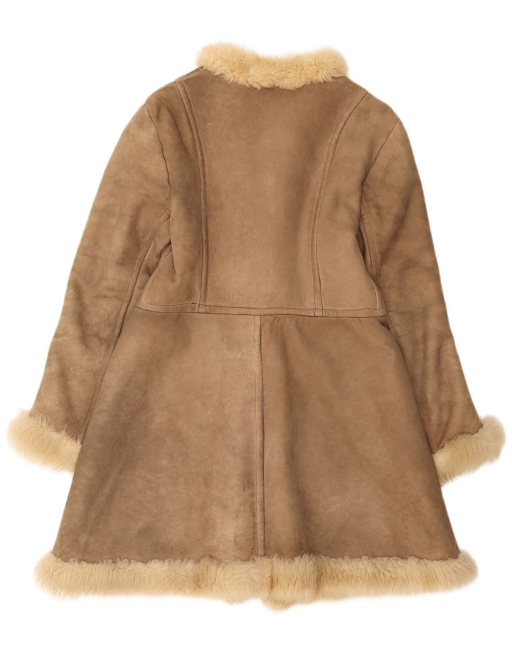 manteau en peau de mouton femme vintage UK 10 Petit Brun
