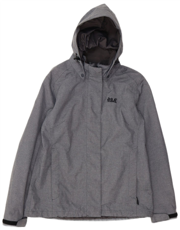 JACK WOLFSKIN Veste imperméable à capuche pour femme UK 12 Gris moyen Polyester