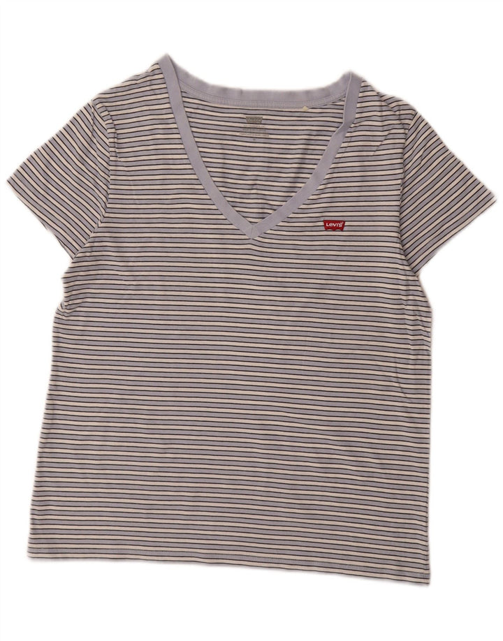 Levi's T-Shirt Femme UK 12 Bleu Moyen Rayé