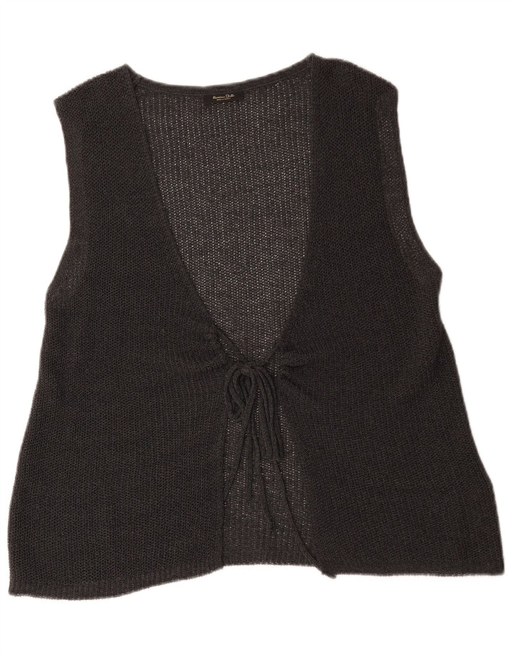Massimo Dutti Pull cardigan sans manches pour femme UK 14 Gris moyen