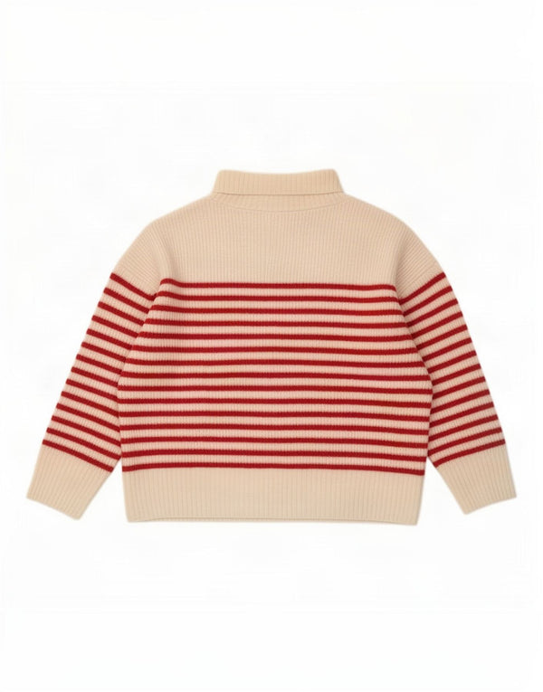 Zara Pull court à col roulé pour femme UK 16 Large Blanc cassé rayé
