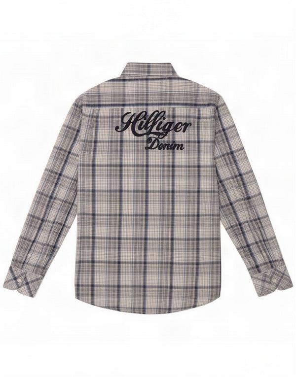 Tommy Hilfiger Chemise cintrée graphique pour homme XL en coton à carreaux bleus