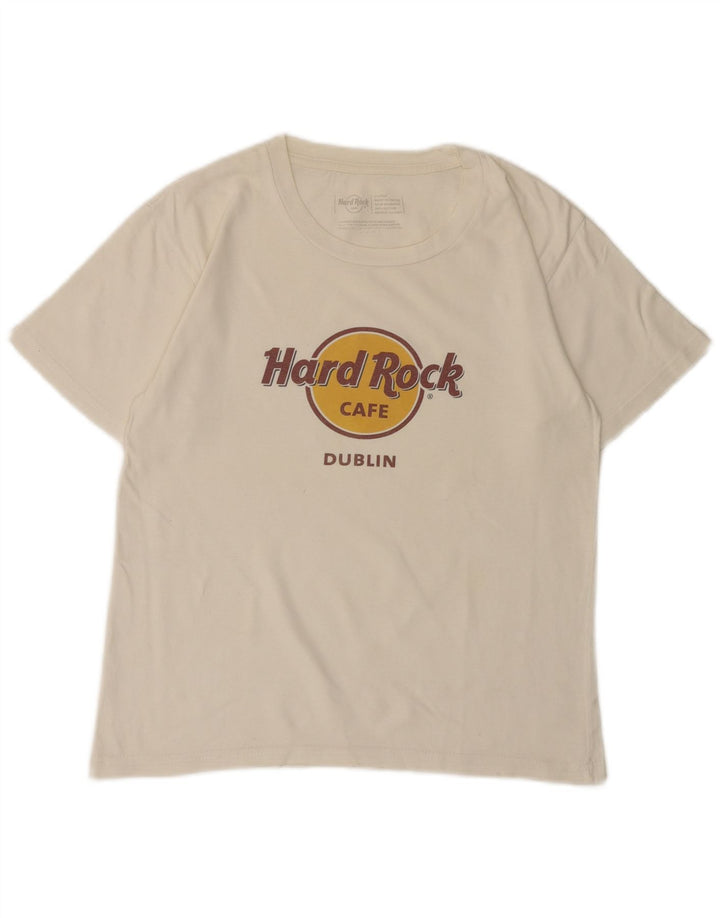 Hard Rock Cafe Dublin Graphic T-Shirt Top UK 18 XL Coton Blanc