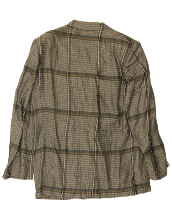 Luciano Soprani Veste blazer à 1 bouton pour homme UK 38 Gris moyen à carreaux en lin
