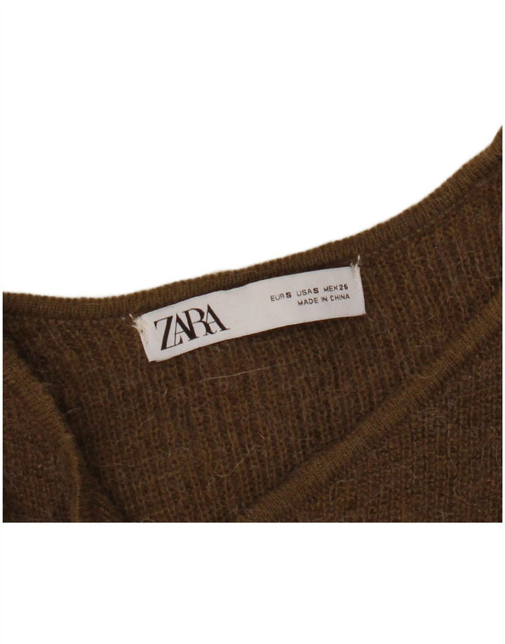 Zara Womens Wrap Cardigan Sweater UK 10 Petit Kaki