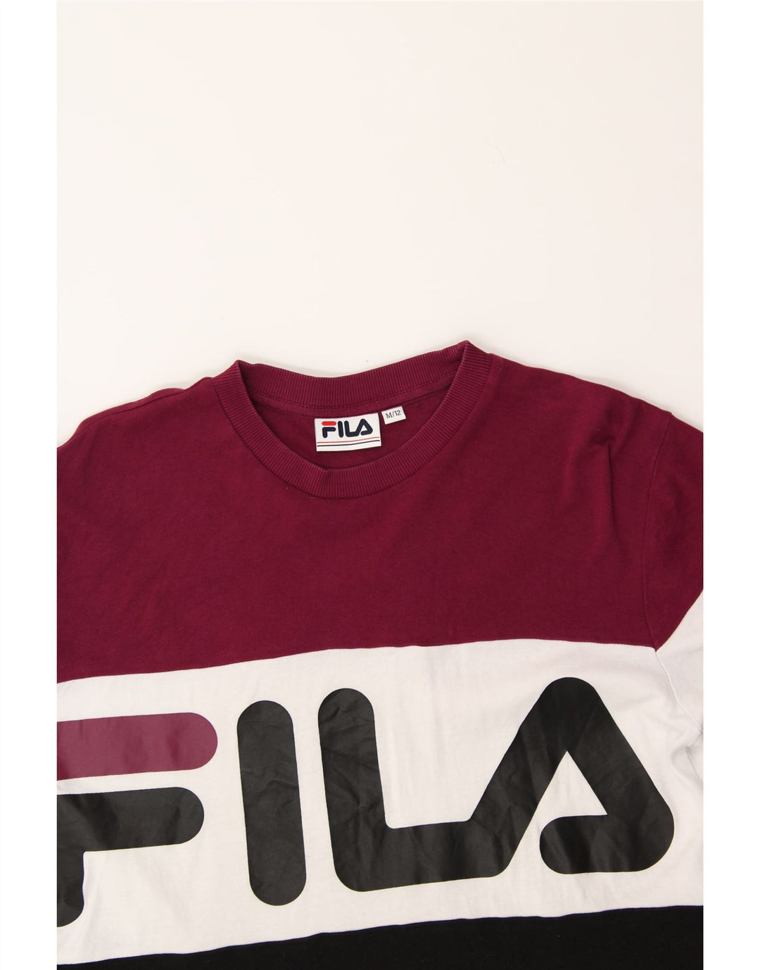 FILA Womens Graphic T-Shirt Top UK 12 Medium Multicoloured Colourblock Vintage Fila and Second-Hand Fila from Messina Hembry 