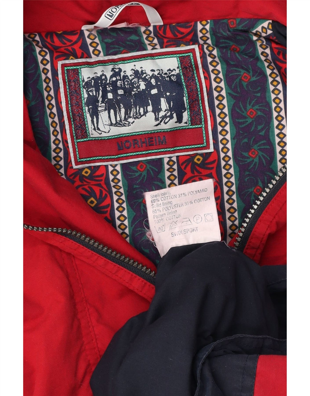 NORHEIM Veste Anorak à capuche pour homme UK 40 Large Rouge Colourblock Coton