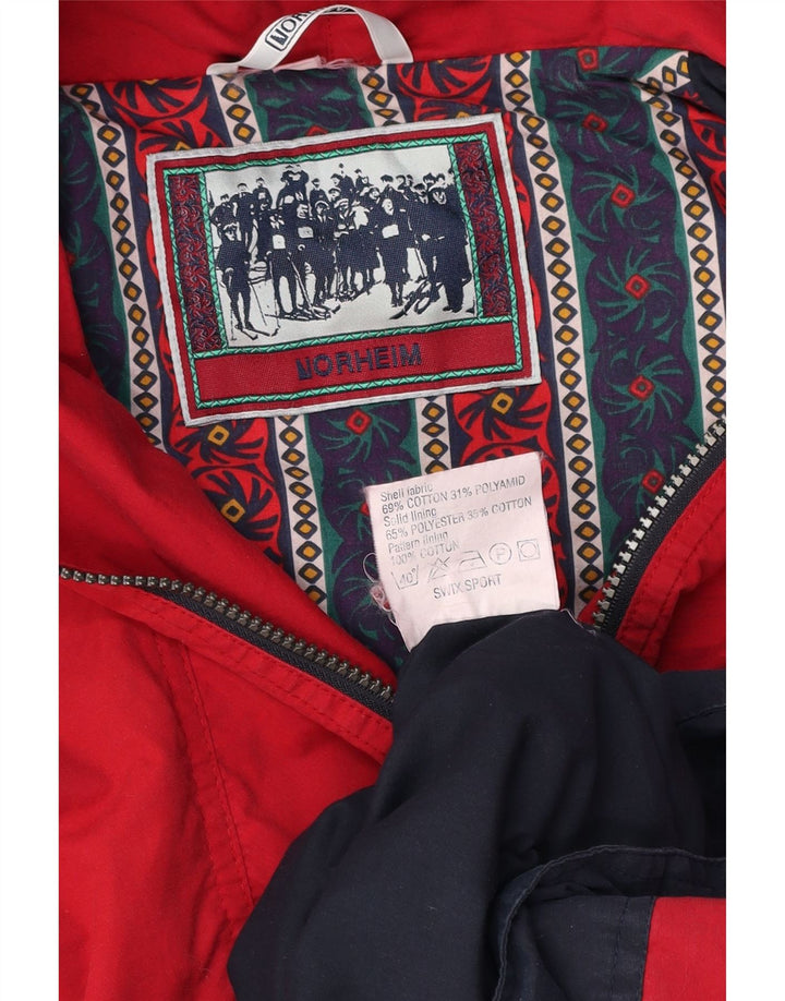 NORHEIM Veste Anorak à capuche pour homme UK 40 Large Rouge Colourblock Coton