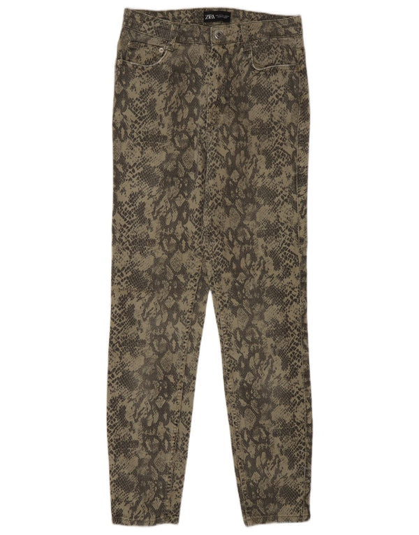 Zara Jean Slim Femme EU 40 Moyen W30 L28 Kaki Imprimé Animal