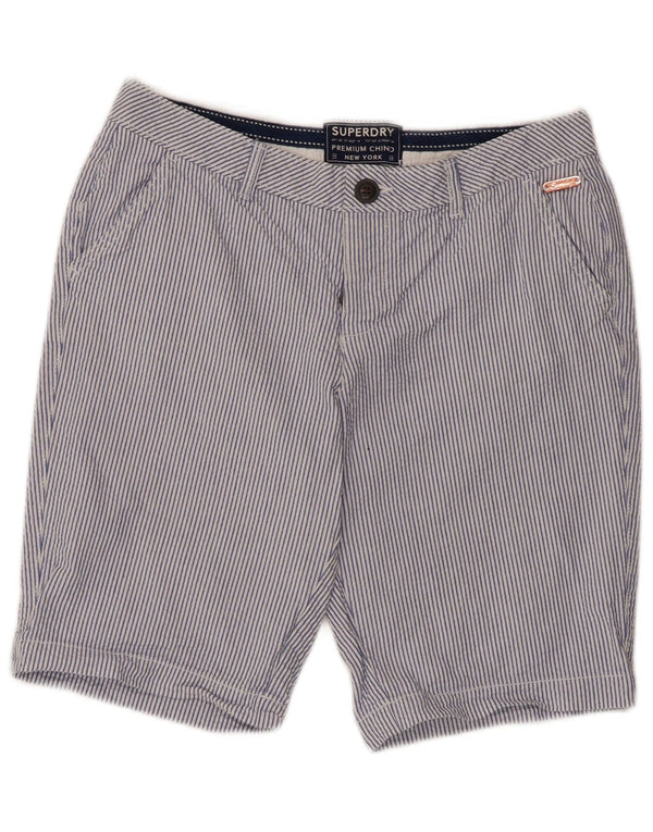Superdry Short Chino Femme UK 8 Small W30 Bleu Pinstripe Cotton