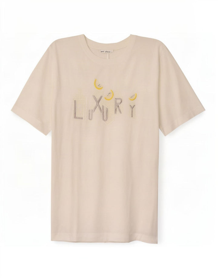 Di Bari T-shirt graphique surdimensionné pour femme EU 40 Lin blanc moyen